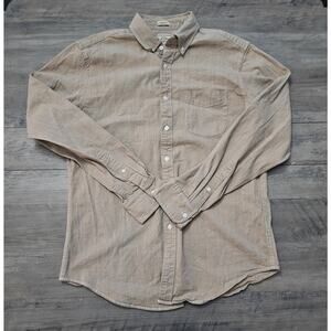 J Crew Shirt Men's Medium Classic Fit Beige Cotton Long Sleeve Button Up Dress
